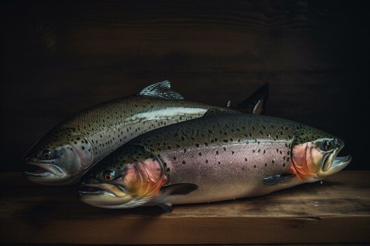 Old photo of trout and salmon. Generative AI