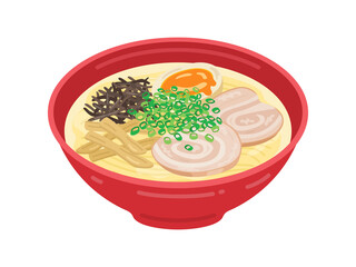 煮玉子をトッピングした、とんこつラーメンのイラスト