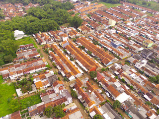 Fototapeta na wymiar Aerial Photography. Panoramic view of residential houses on the outskirts of Bandung - Indonesia