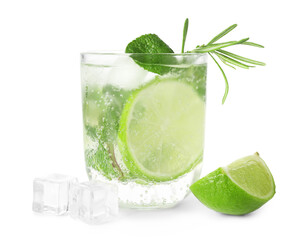 Glass of tasty mojito isolated on white background