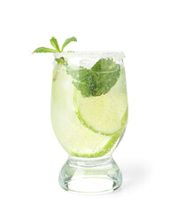 Glass of tasty mojito isolated on white background