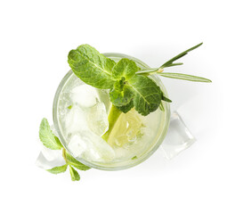 Glass of tasty mojito isolated on white background