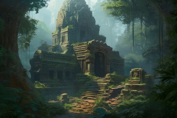 Ancient temple ruins travel. Generate Ai - obrazy, fototapety, plakaty