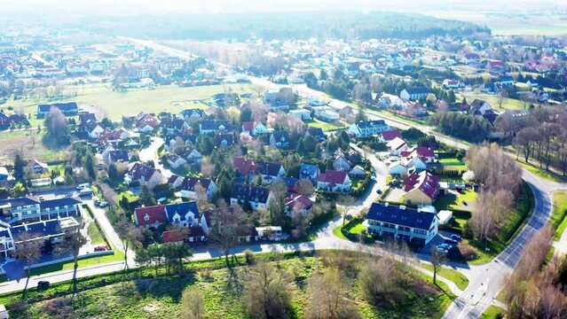 Aerial view from the edge of the small town of Grzybowo near Kołobrzeg in Poland