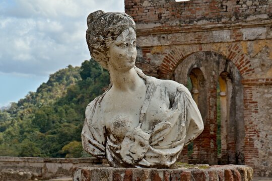  Sans-Souci Palace. Royal residence of Henry I, King of Haiti, known as Henri Christope. Marble Statue Marie-Louise Coidavid . It is located in the city of Milot. Republic of Haiti.