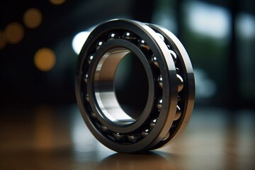 A bearing with a round, rolling element inside for reducing friction between two surfaces. Generative AI - obrazy, fototapety, plakaty
