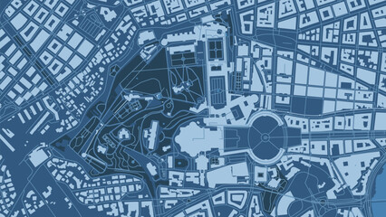 Detailed blue vector map poster of Vatican city, linear print map. Skyline urban panorama. Decorative graphic tourist map of Vatican territory.