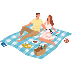 Lover couple summer picnic isolated vector icon