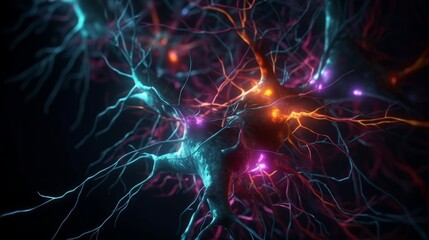Connections explosion: brain neural network in 3D. Journey in 3D through the complexity of the neural network. Generative ai