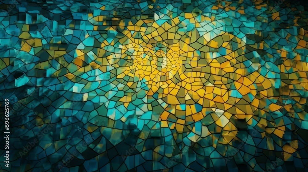Aufkleber geometric neon teal abstract mosaic background. generative ai