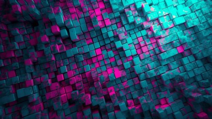 Geometric neon pink teal abstract mosaic background. Generative ai