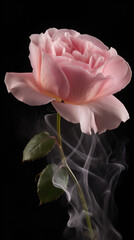 pink rose surrounded by white smoke Generative AI