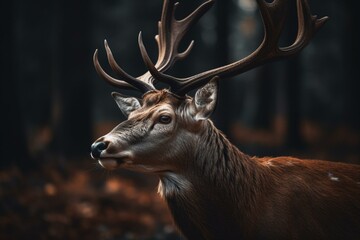 Impressive portrait of a stunning deer with majestic antlers. Generative AI