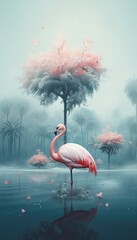 digital oil painting of a flamingo in pastel pinks and blues - generative ai