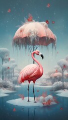digital oil painting of a flamingo in pastel pinks and blues - generative ai