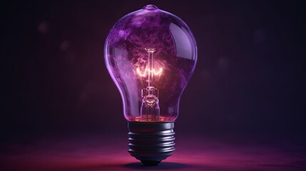 Image of lightbulb with purple stains on purple background created with generative ai technology