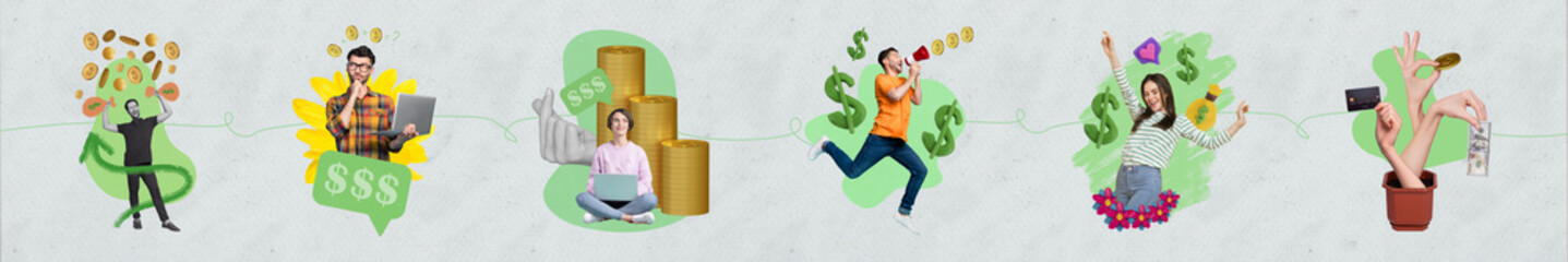 Creative composite finance concept collage collection economics dollars coins investment advert...