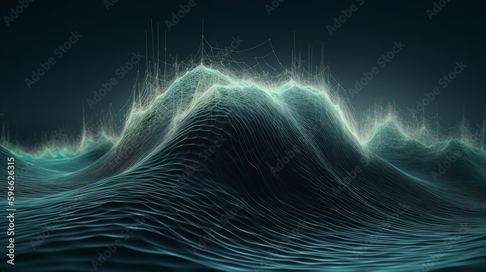 Aufkleber Intricate Wave Line Design and Big Data Technology. Generative ai