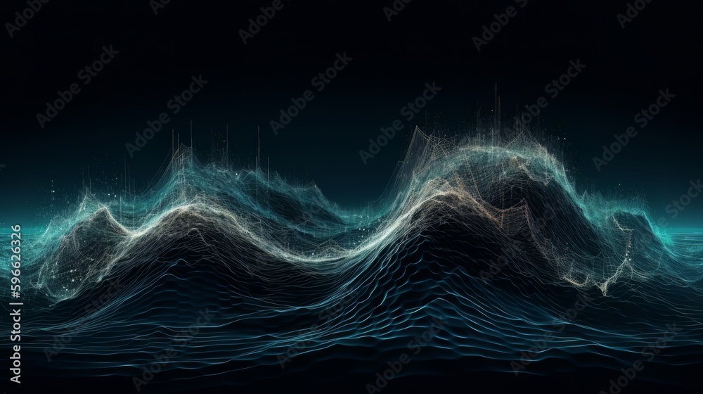Aufkleber Intricate Wave Line Design and Big Data Technology. Generative ai