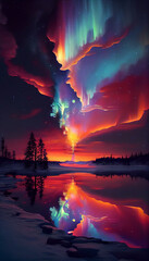 Fototapeta na wymiar Auroras in the night sky | Polar lights |Northern or southern lights in night sky | Generative AI | Hyper realistic | Photo-realism | Digital art