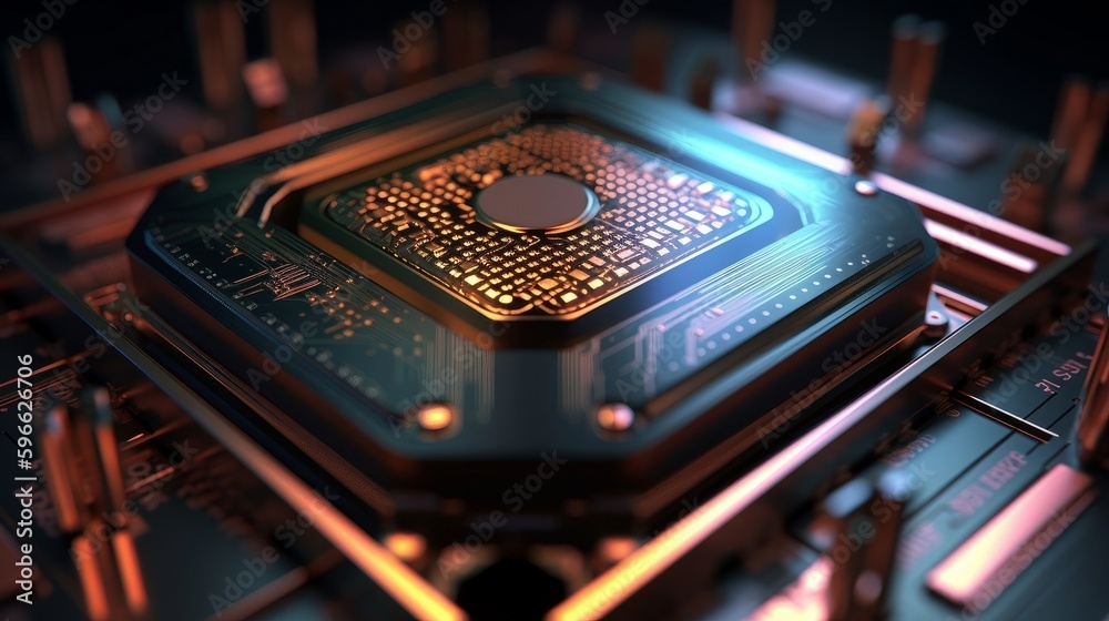 Poster Abstract electronic circuit board background with motherboard and CPU and GPU, generative ai