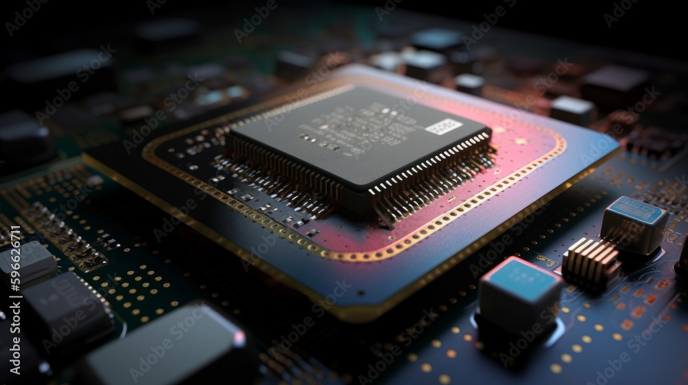 Leinwandbilder abstract electronic circuit board background with motherboard and cpu and gpu, generative ai