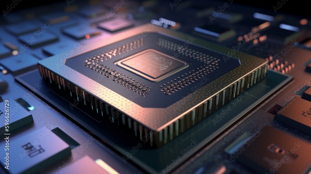 Poster Abstract electronic circuit board background with motherboard and CPU and GPU, generative ai