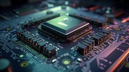 Abstract electronic circuit board background with motherboard and CPU and GPU, generative ai