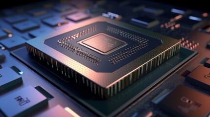 Fototapeta premium Abstract electronic circuit board background with motherboard and CPU and GPU, generative ai