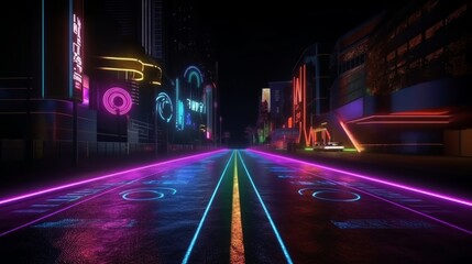 Obraz premium Neon color roadmap street dark background. Generative ai