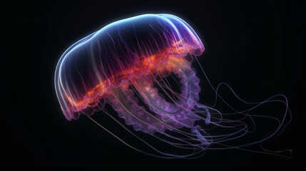 Amazing photography of a majestic neon and fluorescent jellyfish. Generative ai