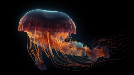 Fototapeta premium Amazing photography of a majestic neon and fluorescent jellyfish. Generative ai