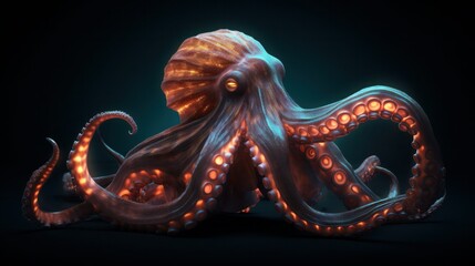 Obraz premium Neon psychic wave kraken animal created with generative ai technology