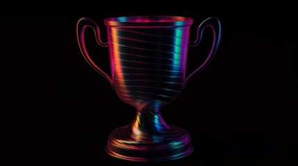 Fototapeta na wymiar Neon trophy cup, isolated on black ground in 8K created with generative ai technology