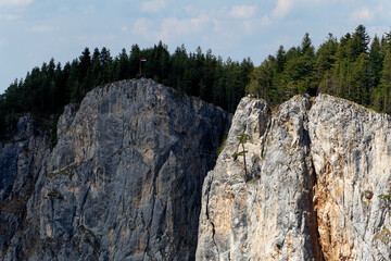 Natural monument in Bosnia and Herzegovina Crvene stijene. Beautiful landscape and climbing place. Via Ferrata Sokolov put, Romanija. 