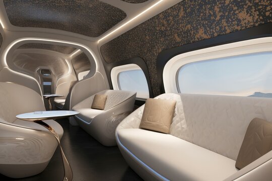 First class seats. futuristic plane. Generate Ai