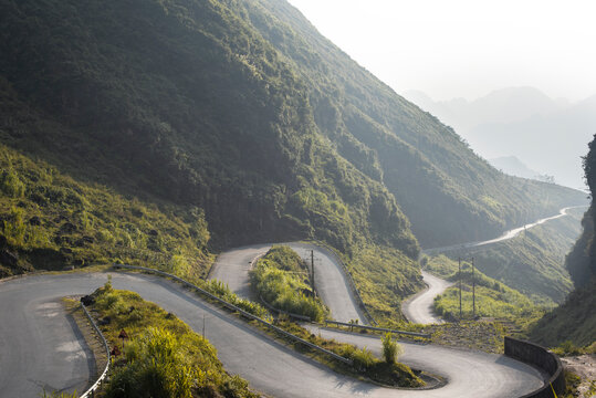 Stunning view of road and landscape on motorcycle trip through the HA GIANG loop, Vietnam