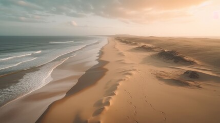 Fototapeta premium Fly over shot down coastline of private beach. Generative ai