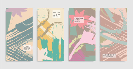 Fototapeta premium Abstract backgrounds set. Modern geometric and grunge texture, hand drawn brush strokes and doodle elements. Minimalistic design for poster, banner, cover, flyer, invitation. Trendy brochure templates