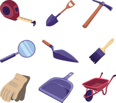 set of tools for construction. Garden tools icon set isolated on white background. Vector illustration.
