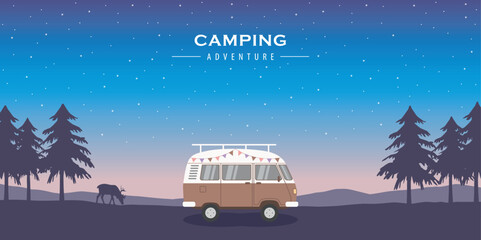 wanderlust camping adventure in the wilderness with camper van and deer