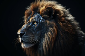 Lion head on black background. Generate Ai
