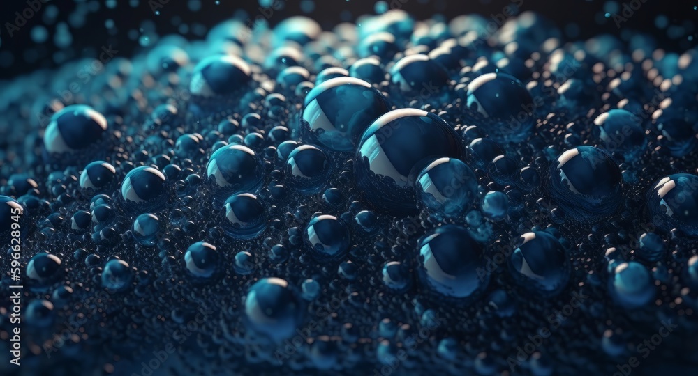 Poster Digital dynamic cyber wave. Abstract futuristic blue background with dots and lines. Big data visualization. 3D rendering. Generative ai