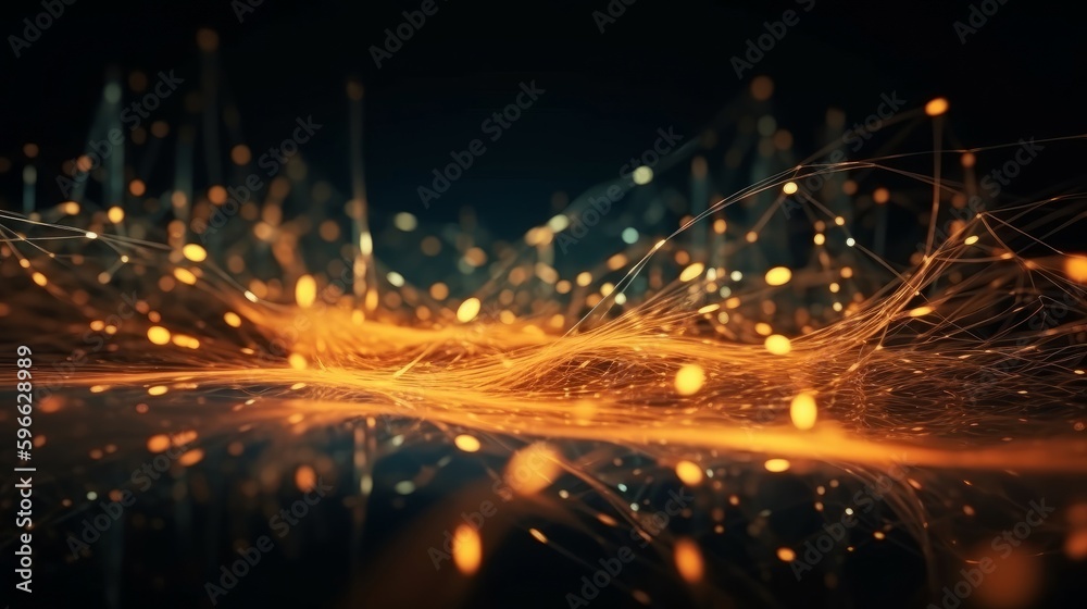 Aufkleber Digital dynamic cyber wave. Abstract futuristic blue background with dots and lines. Big data visualization. 3D rendering. Generative ai