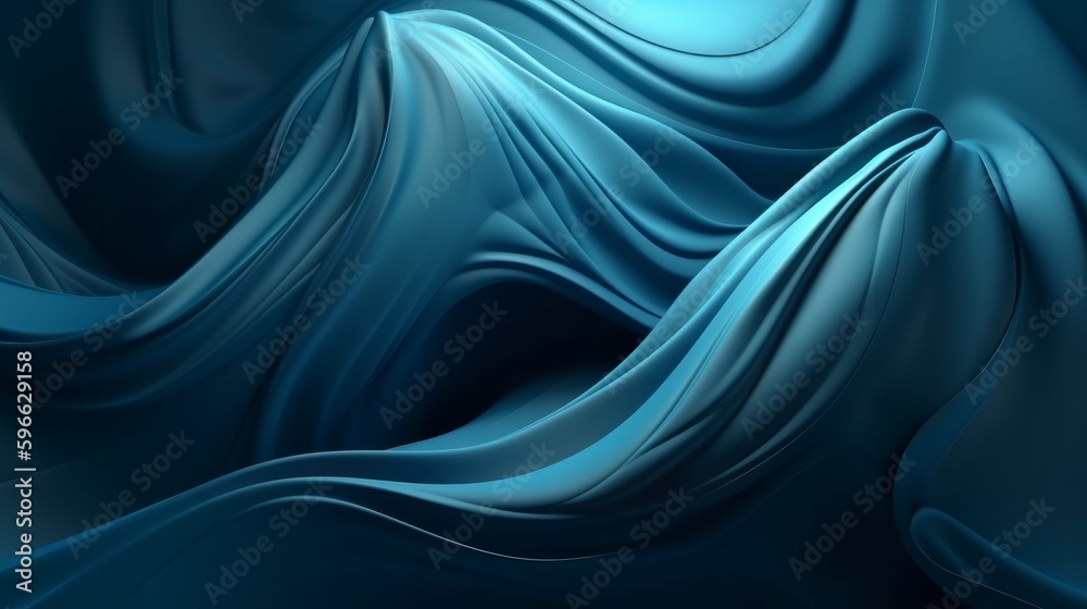 Poster Digital dynamic cyber wave. Abstract futuristic blue background with dots and lines. Big data visualization. 3D rendering. Generative ai