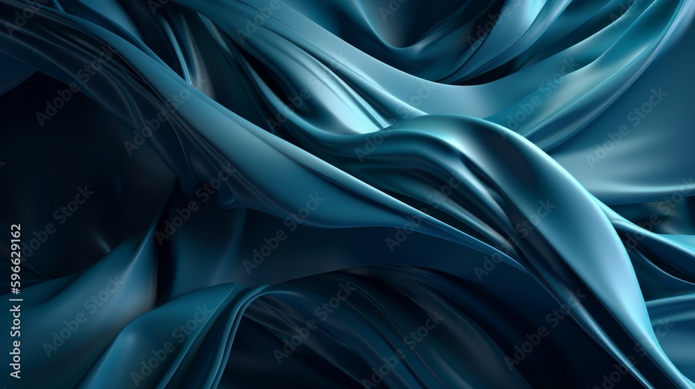 Aufkleber Digital dynamic cyber wave. Abstract futuristic blue background with dots and lines. Big data visualization. 3D rendering. Generative ai