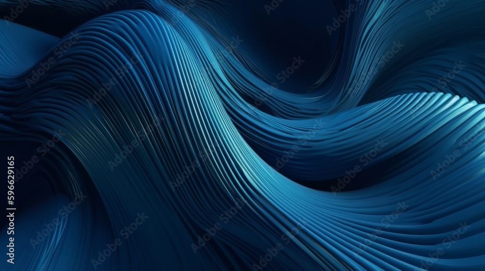 Aufkleber Digital dynamic cyber wave. Abstract futuristic blue background with dots and lines. Big data visualization. 3D rendering. Generative ai
