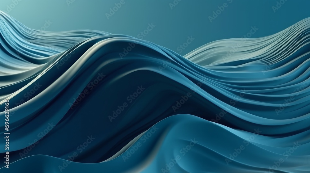 Poster Digital dynamic cyber wave. Abstract futuristic blue background with dots and lines. Big data visualization. 3D rendering. Generative ai