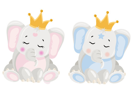Pink and blue baby elephant with crown