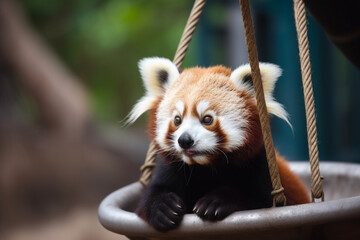 cute red panda on a swing